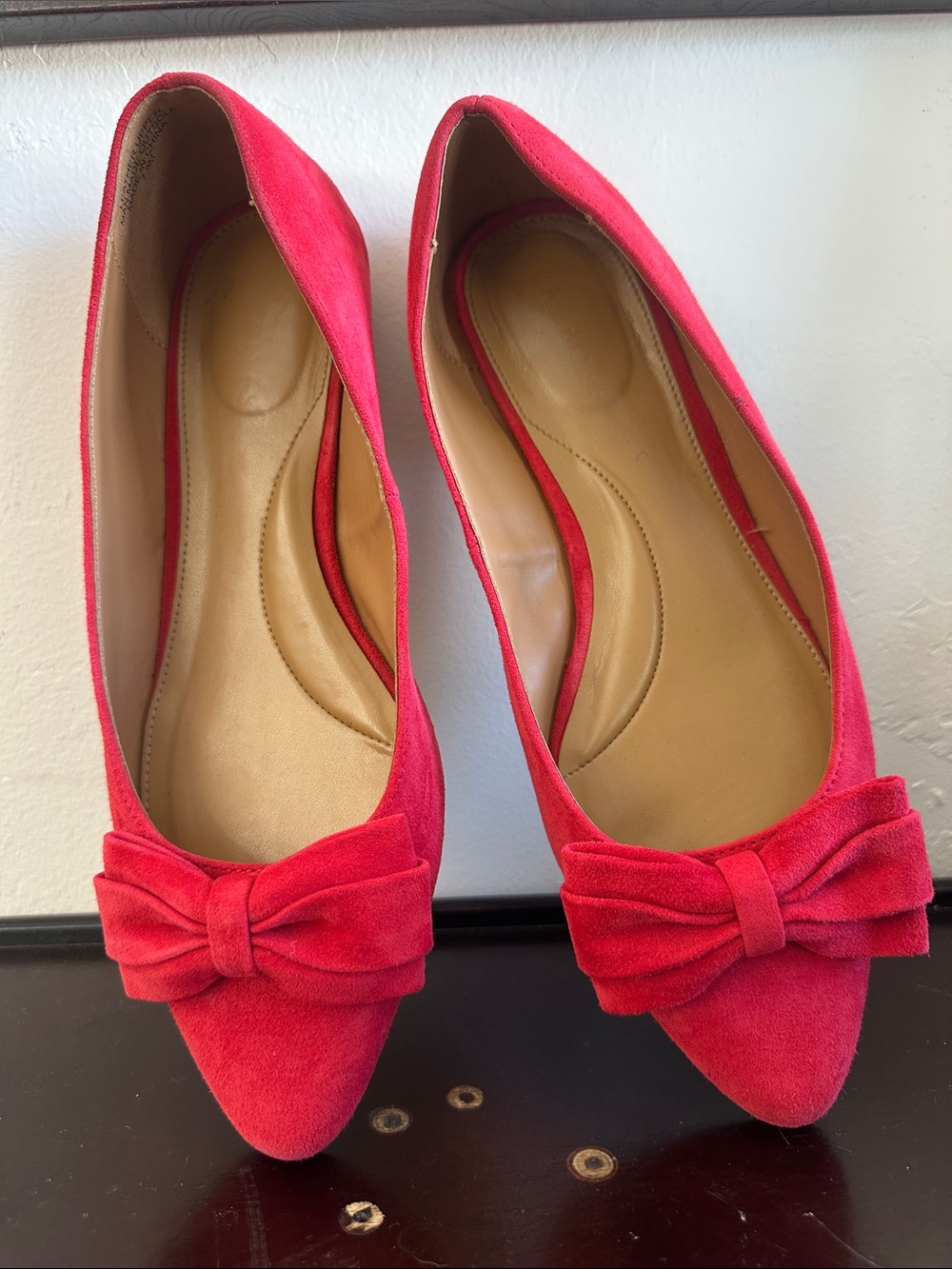 Talbots Red Bow Pointed-Toe Women's Flats 80s style faux suede